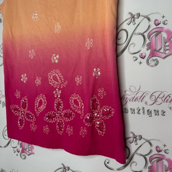 Denver Hayes tank top paisley ombrΓ© sequins sparkly flowers embroidered sunset - Picture 3 of 8